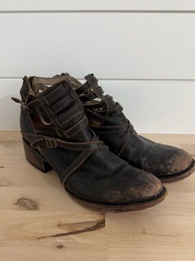 Freebird by Steven - Stair - Black Leather Strappy Ankle Boots